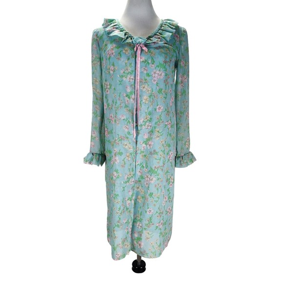 Vintage 60s Blue Dress Size S/M Flower Power Sheath Matching Sheer Jacket - Picture 2 of 16